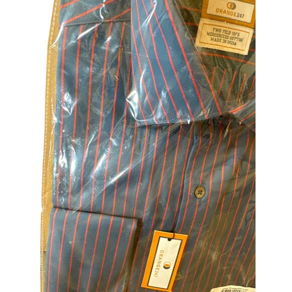 Orange247 Mens Pinstriped Blue & Red Button-Up Long Sleeve Shirt Modern Fit Size - Picture 2 of 7